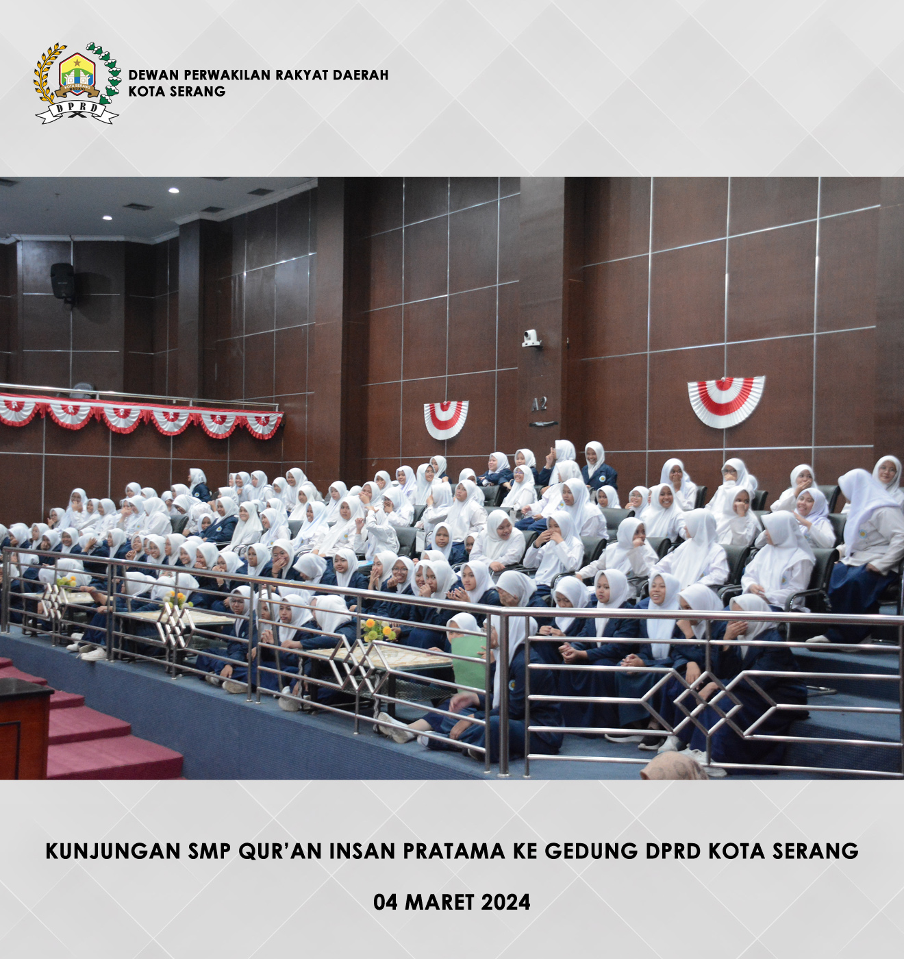 04 Maret 2024 - Anggota Komisi III Hj. Rosliani Terima Kunjungan dari SMP Quran Insan Pratama Kab. Tangerang di Gedung DPRD Kota Serang