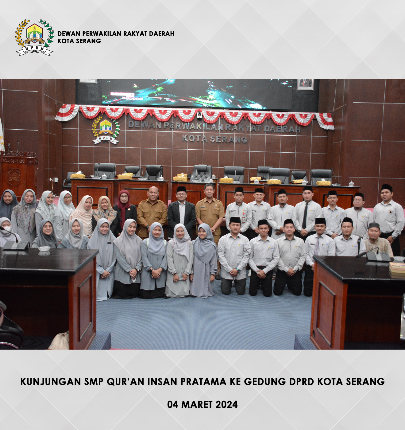 04 Maret 2024 - Anggota Komisi III Hj. Rosliani Terima Kunjungan dari SMP Quran Insan Pratama Kab. Tangerang di Gedung DPRD Kota Serang